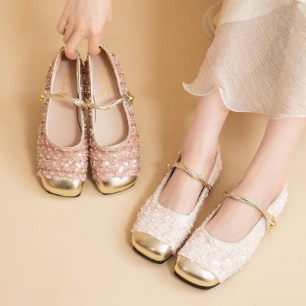 Sequin Mary Jane Women'S Shoes, New Spring-Summer Flat French-Style Elegant Gentle Shoes with Shallow Cut, Women Shoes